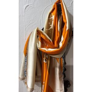 Elegant Beautiful Multi-Color Orange & Brown Scarf - Size: 32x68